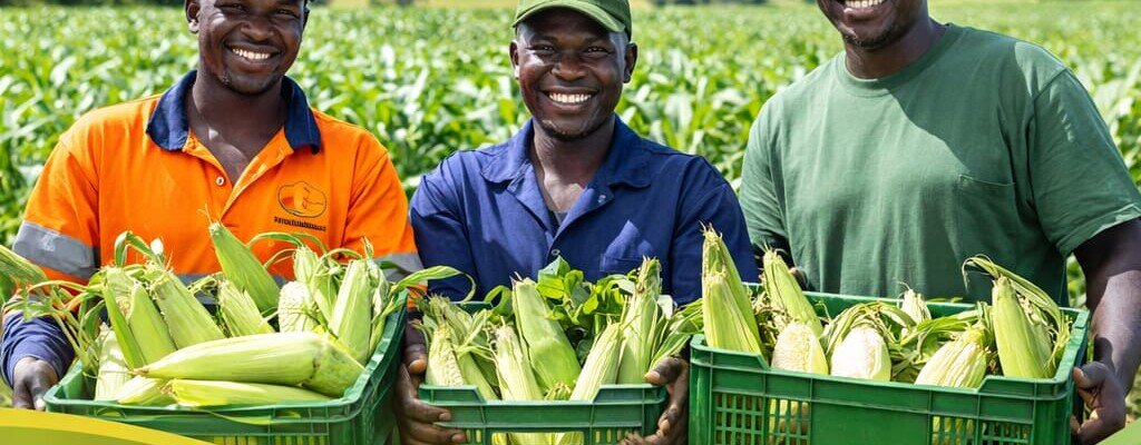 Zimbabwean farmers with harvest